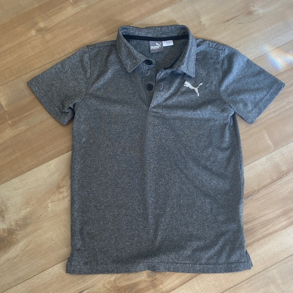 Puma Heather Gray Polo with White Logo - Kids